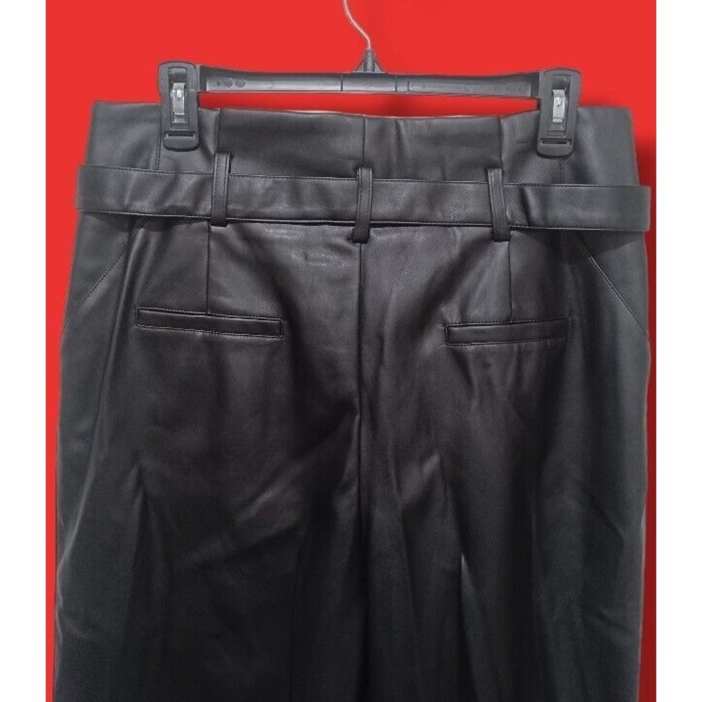 Lucy Paris Belted Paper Bag Waist Black Faux Leather High Rise Womens Sz L Pant - Picture 8 of 16